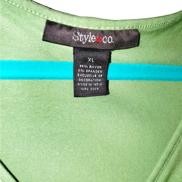 Style & Co. Crop Sleeve V-Neck Flowy Dress Top Green 556 - Picture 3 of 6